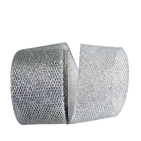 Reliant Ribbon Reliant Ribbon 97713W-070-10J 4 in. 25 Yards Grand Net Glitter Wired Edge Ribbon; Silver 97713W-070-10J